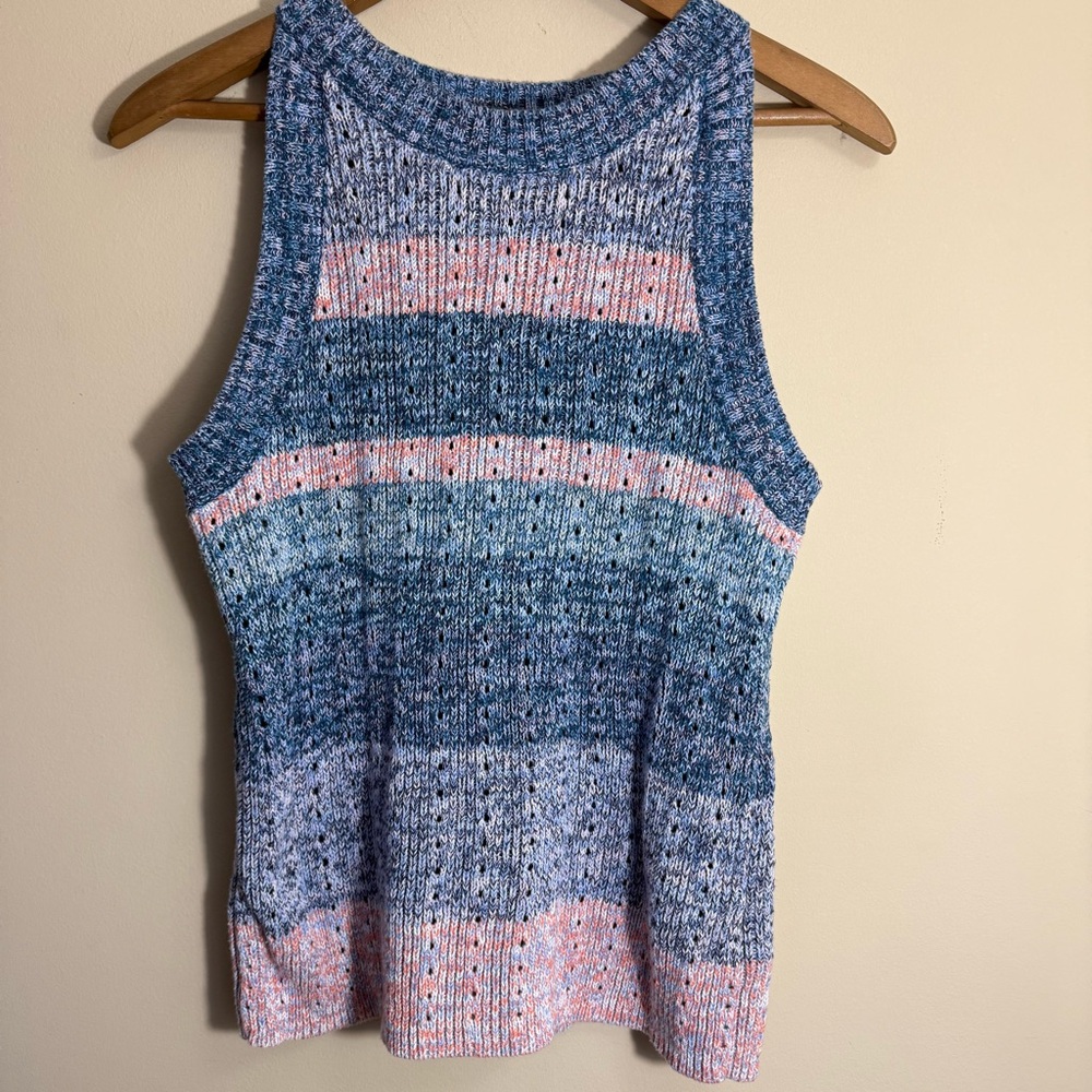 GAP Striped Knit Sleeveless Tank Top - Blue & Pink 100% Cotton Y2K
